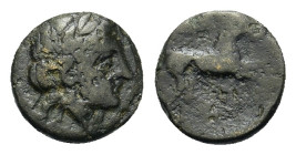 Troas, Gargara, c. 400-284 BC. Æ (8mm, 0.56g). Laureate head of Apollo(?) r. R/ Horse galloping r. SNG Arikantürk 512-20; SNG Copenhagen 326-31; SNG v...