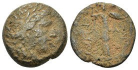 Seleukid Kings. Seleukos I Nikator (312-281 BC). Antioch on the Orontes. Æ (20mm, 6.4g). Laureate head of Apollo r. R/ Athena Promachos standing r., h...