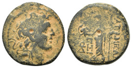 Seleukid Kings. Alexander I Balas (152-145 BC). Æ (20mm, 6.6g). Apameia. Diademed head r. R/ Zeus standing right, holding Corinthian helmet in outstre...