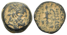 Seleukid Kings. Demetrios II Nikator (146-138 BC). Æ (17mm, 5.6g). Antioch. Laureate head of Zeus r. R/ Nike advancing l., holding wreath and palm. SC...