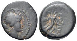 Seleukid Kings, Demetrios II (146-138 BC). Æ (16mm, 3.65g, 11h). Uncertain mint, c. 145-143 BC. Head of Tyche r. R/ Filleted cornucopiae; in l. field,...