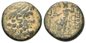 Seleukis and Pieria, Antioch. Civic Issue. 1st century BC. Æ Tetrachalkon (19,2mm, 6.9g). Laureate head of Zeus r. R/ Zeus Nikephoros seated l. on thr...