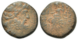 Seleukis and Pieria, Antioch. Civic Issue. 1st century BC. Æ Tetrachalkon (18,3mm, 7.5g). Laureate head of Zeus r. R/ Zeus Nikephoros seated l. on thr...