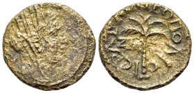 Phoenicia, Tyre. Pseudo autonomous issue. Æ (17mm, 2.93g, 11h). Time of Hadrian (117-138). Turreted and veiled head of Tyche r.; palm behind. R/ Palm ...