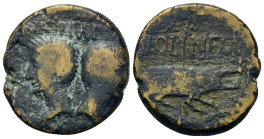 Augustus, with Agrippa (27 BC-AD 14). Gaul, Nemausus. Æ As (25,7mm, 10.4g). Back to back heads of Agrippa, wearing combined rostral crown and laurel w...