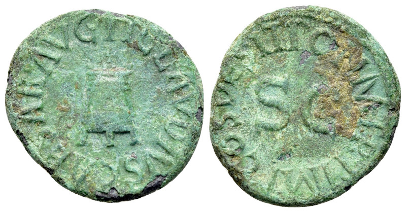 Claudius (41-54). Æ Quadrans (16mm, 2.46g, 7h). Rome, AD 41. Three-legged modius...