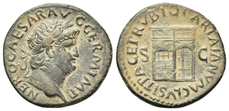 Nero (54-68). Æ As (25,8mm, 7.5g). Rome, AD 65. Laureate head r. R/ Temple of Ja...