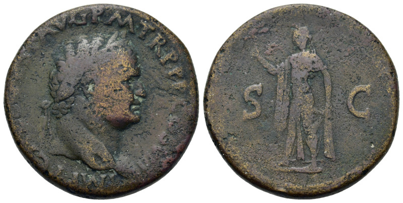 Titus (79-81). Æ Sestertius (32,4mm, 23.2g). Rome, AD 80-81. Laureate head r. R/...