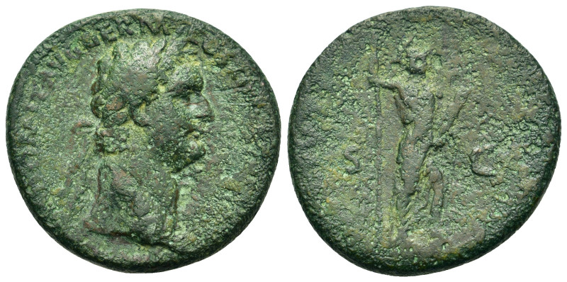 Domitian (81-96). Æ As (28,1mm, 12.6g). Rome, AD 87. Laureate head r. R/ Virtus ...