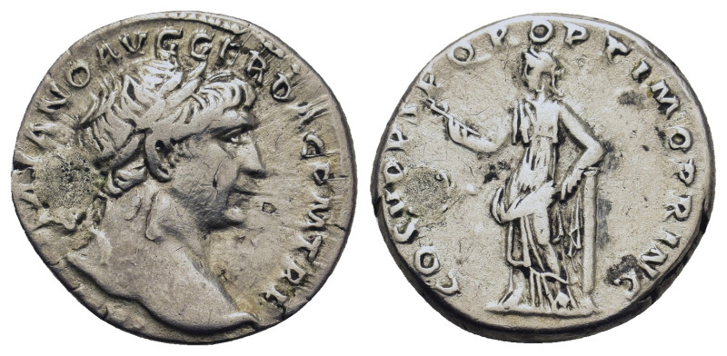 Trajan (98-117). AR Denarius (17,9mm, 3.5g). Rome, AD 108-110. Laureate bust r.,...