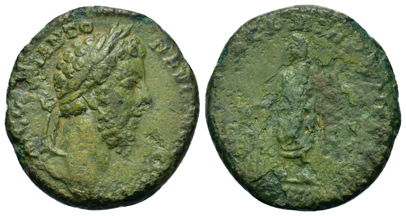 Commodus (177-192). Æ As (23mm, 7.60g). Rome. Laureate head r. R/ Emperor standi...