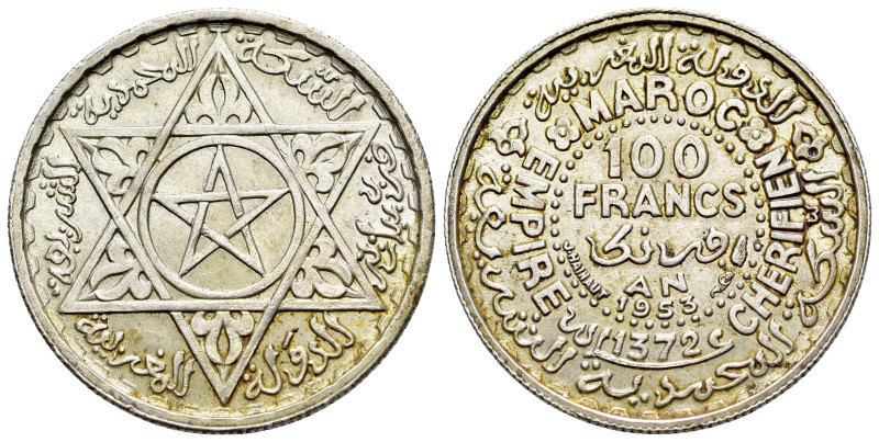 Morocco, Muhammad V, Protectorat Français 1927-1955. AR 100 francs, 1953/1372, P...