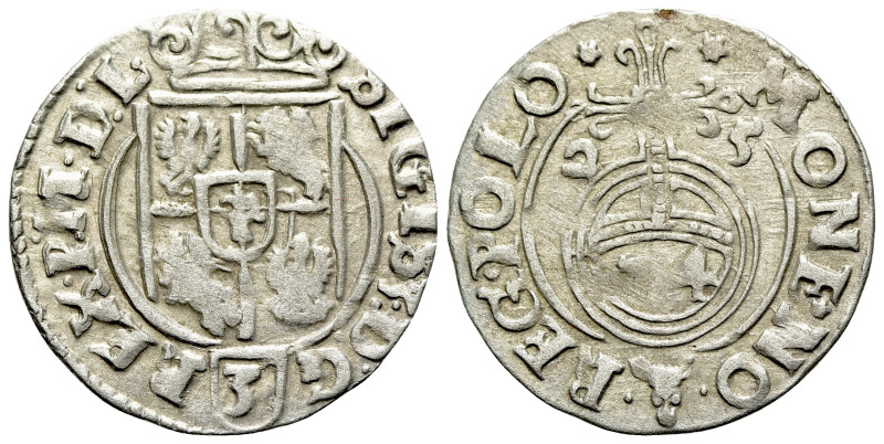 Poland, Sigismund III Vasa (1587-1632). AR 3 Polker 1625 (19mm, 1.02g, 11h). Cro...