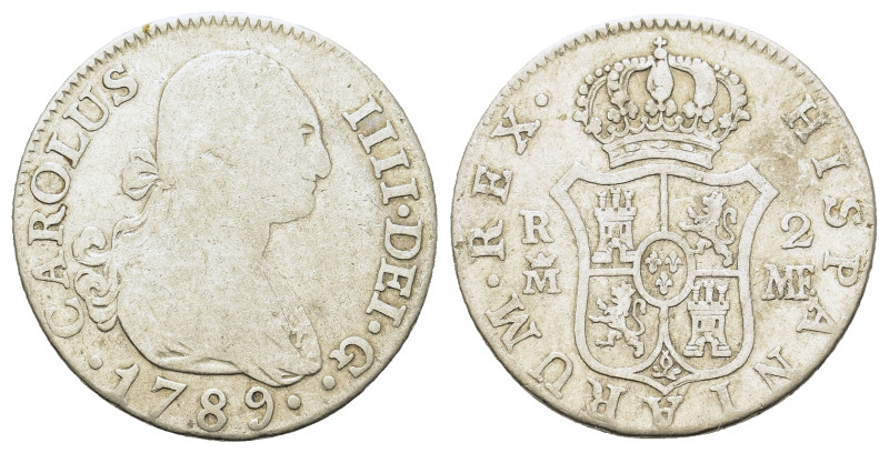 Spain. Charles IV (1788-1808). AR 2 reales 1789 M MF (25,4mm, 5.7g).