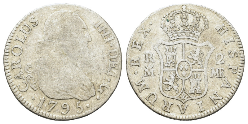 Spain. Charles IV (1788-1808). AR 2 reales 1795 M MF (12,8mm, 5.7g).