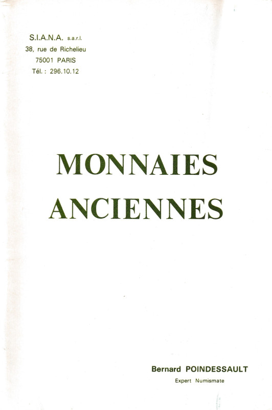 Poindessault B., Liste Ete 1980 Monnaies Anciennes en Vente Aux Prix Marques. pp...