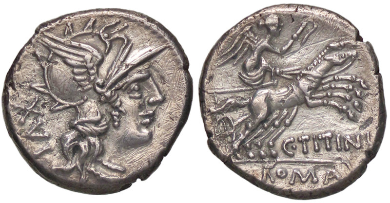 ROMANE REPUBBLICANE - TITINIA - C. Titinius (141 a.C.) - Denario B. 7; Cr. 226/1...