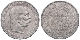 ESTERE - AUSTRIA - Francesco Giuseppe (1848-1916) - 5 Corone 1907 Kr. 2807  AG Sulla moneta millesimo 1900 Segnetti al D/