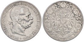 ESTERE - AUSTRIA - Francesco Giuseppe (1848-1916) - 5 Corone 1907 Kr. 2807  AG Sulla moneta millesimo 1900 Colpetto