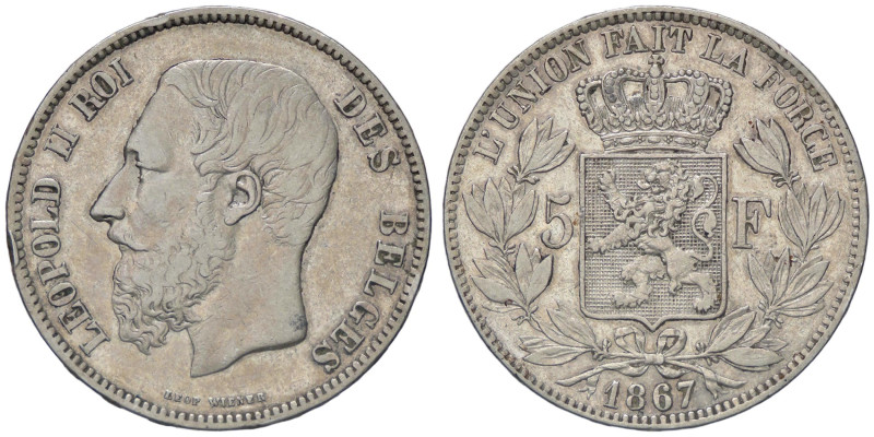 ESTERE - BELGIO - Leopoldo II (1865-1909) - 5 Franchi 1867 Kr. 24 AG

Status: ...