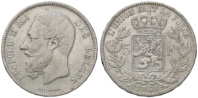 ESTERE - BELGIO - Leopoldo II (1865-1909) - 5 Franchi 1868 Kr. 24 AG

Status: ...