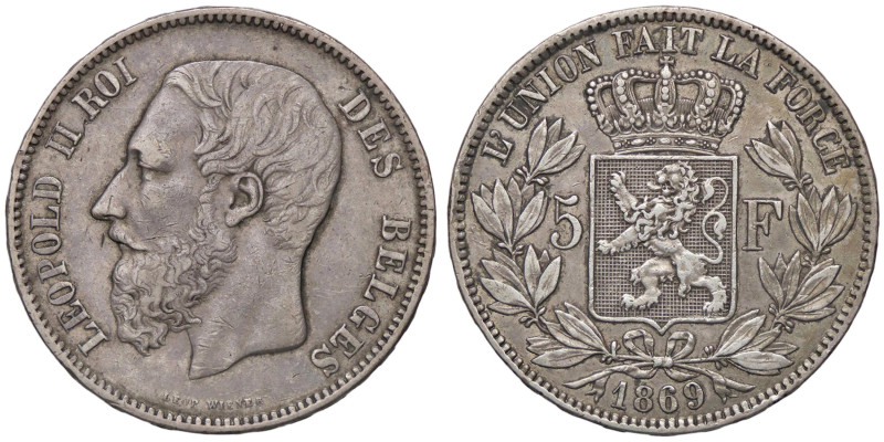 ESTERE - BELGIO - Leopoldo II (1865-1909) - 5 Franchi 1869 Kr. 24 AG

Status: ...