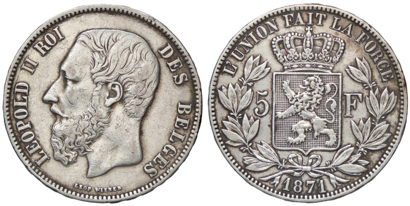 ESTERE - BELGIO - Leopoldo II (1865-1909) - 5 Franchi 1871 Kr. 24 AG

Status: ...