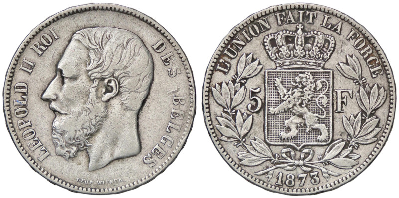 ESTERE - BELGIO - Leopoldo II (1865-1909) - 5 Franchi 1873 Kr. 24 AG

Status: ...