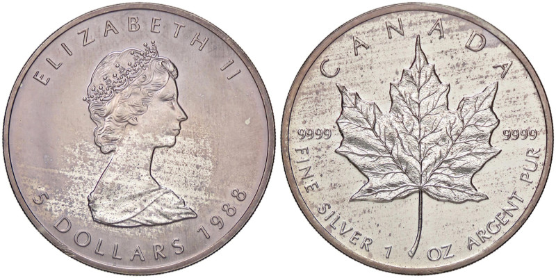 ESTERE - CANADA - Elisabetta II (1952-2022) - 5 Dollari 1988 Kr. 163 AG

Statu...