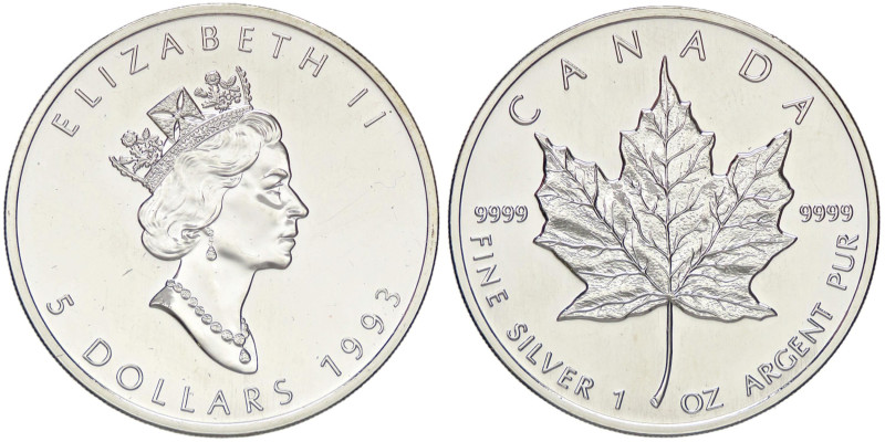 ESTERE - CANADA - Elisabetta II (1952-2022) - 5 Dollari 1993 Kr. 187 AG

Statu...