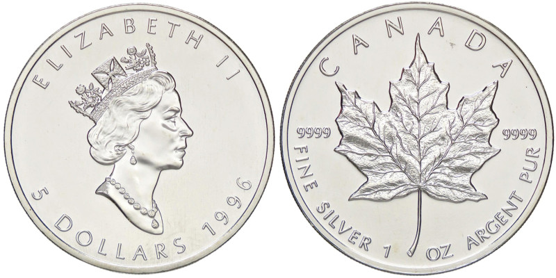 ESTERE - CANADA - Elisabetta II (1952-2022) - 5 Dollari 1996 Kr. 187 AG

Statu...