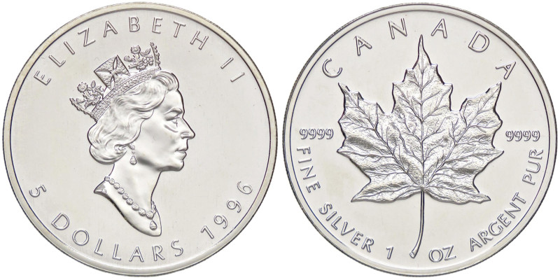 ESTERE - CANADA - Elisabetta II (1952-2022) - 5 Dollari 1996 Kr. 187 AG

Statu...