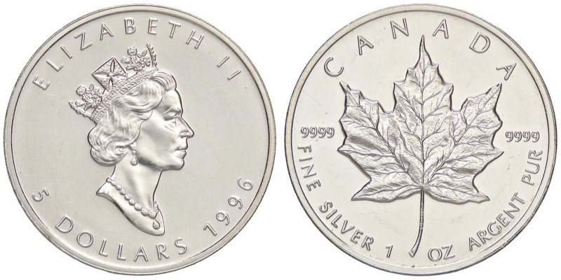 ESTERE - CANADA - Elisabetta II (1952-2022) - 5 Dollari 1996 Kr. 187 AG Abilment...