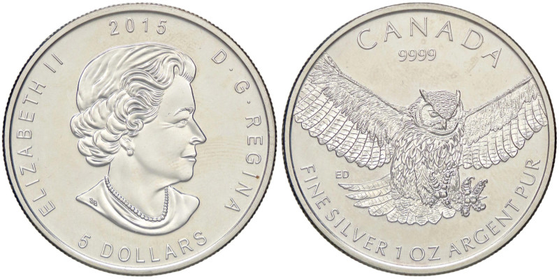 ESTERE - CANADA - Elisabetta II (1952-2022) - 5 Dollari 2015 - Gufo AG

Status...