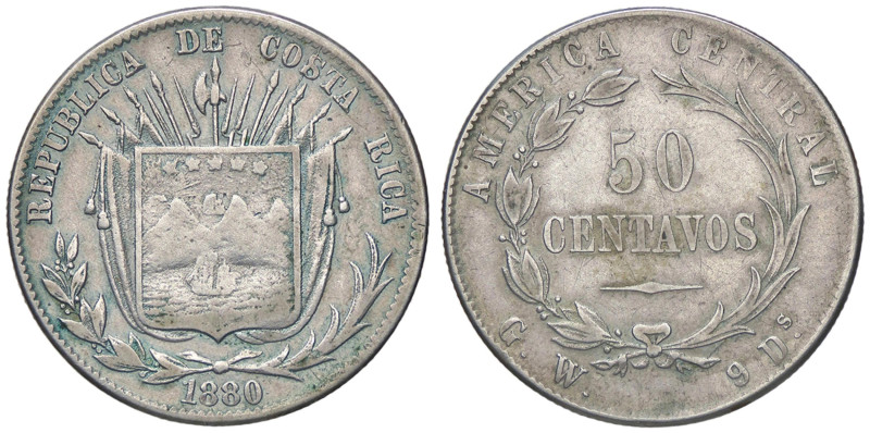 ESTERE - COSTA RICA - Repubblica - 50 Centavos 1880 GW Kr. 124 AG

Status: BB-...