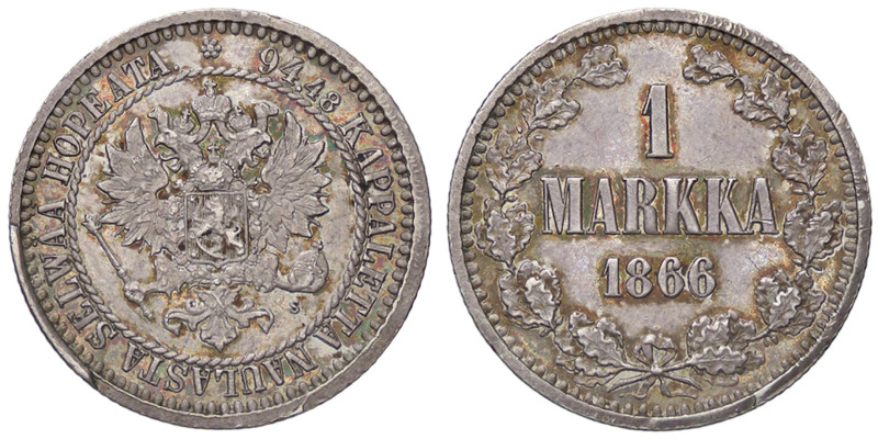 ESTERE - FINLANDIA - Alessandro II (1855-1881) - Markka 1866 Kr. 3.1 AG Escresce...