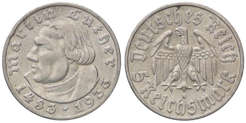 ESTERE - GERMANIA - Terzo Reich (1933-1945) - 5 Marchi 1933 A Kr. 80 AG 450° Ann...