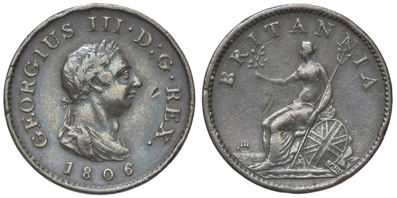 ESTERE - GRAN BRETAGNA - Giorgio III (1760-1820) - Farthing 1806 Kr. 661 CU Colp...