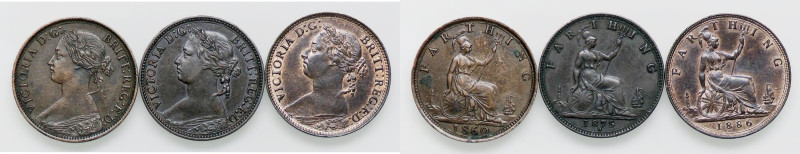 ESTERE - GRAN BRETAGNA - Vittoria (1837-1901) - Farthing 1860-1875-1886 CU Lotto...