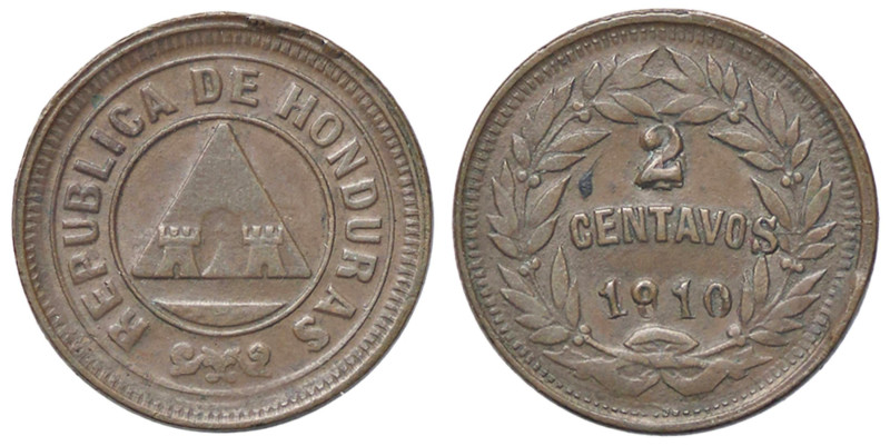 ESTERE - HONDURAS - Repubblica - 2 Centavos 1910 Kr. 69 CU 2 su 1 e S aggiunta a...