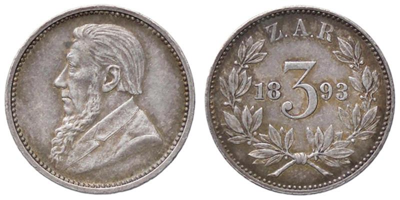 ESTERE - SUD AFRICA - Repubblica (1854-1900) - 3 Pence 1893 Kr. 3 AG

Status: ...