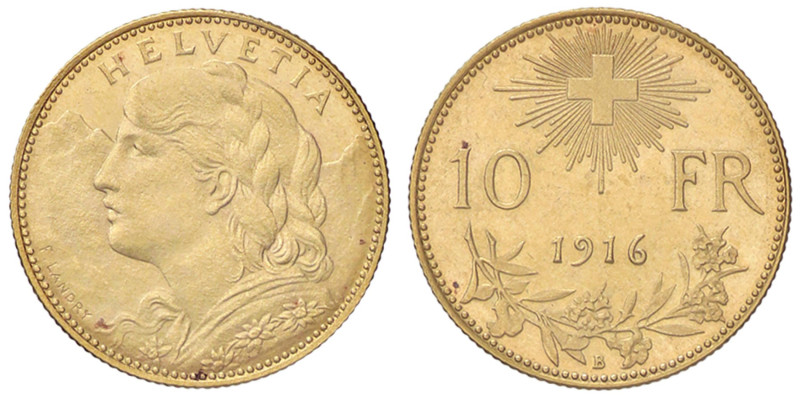 ESTERE - SVIZZERA - Confederazione - 10 Franchi 1916 Kr. 36 (AU g. 3,23)

Stat...