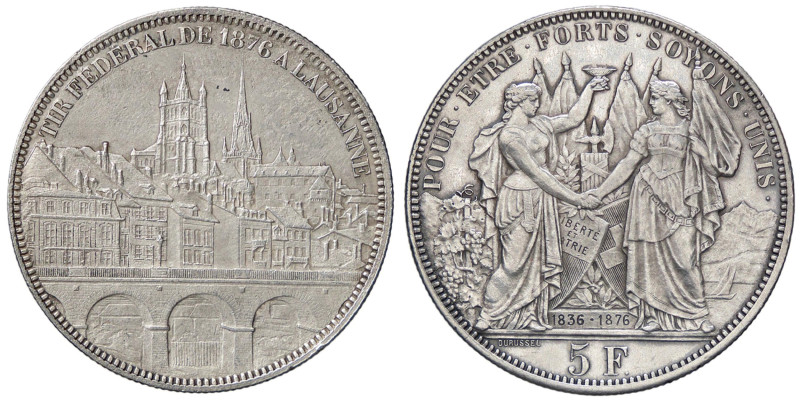 ESTERE - SVIZZERA - Tiri Federali - 5 Franchi 1876 - Losanna Kr. S13 R AG

Sta...