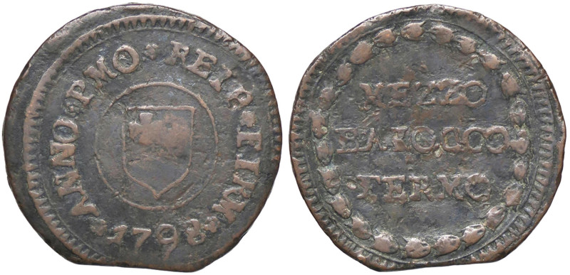 ZECCHE ITALIANE - FERMO - Repubblica Romana (1798-1799) - Mezzo baiocco 1798 CNI...