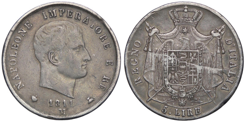 ZECCHE ITALIANE - MILANO - Napoleone I, Re d'Italia (1805-1814) - 5 Lire 1811 Pa...