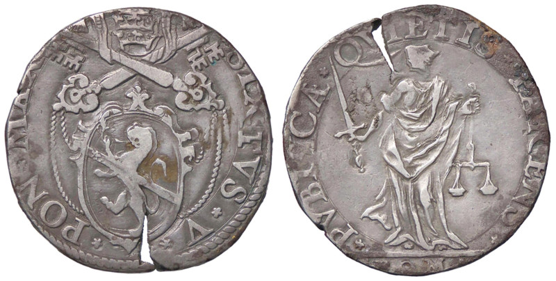 ZECCHE ITALIANE - ROMA - Sisto V (1585-1590) - Testone CNI 225; Munt. 20 R (AG g...