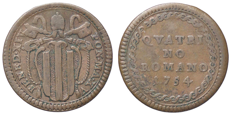 ZECCHE ITALIANE - ROMA - Benedetto XIV (1740-1758) - Quattrino 1754 A. XV CNI 32...