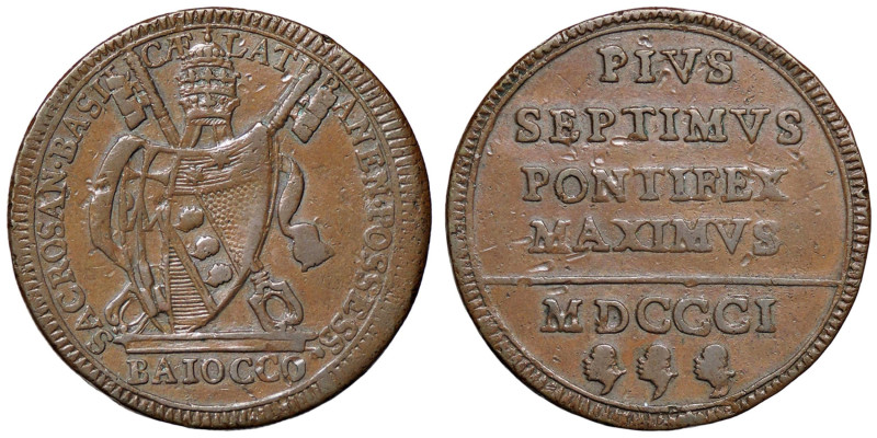 ZECCHE ITALIANE - ROMA - Pio VII (1800-1823) - Baiocco 1801 CU

Status: BB-SPL