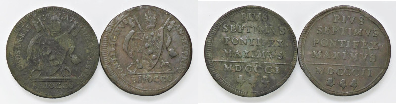 ZECCHE ITALIANE - ROMA - Pio VII (1800-1823) - Baiocco 1801 e 1802 CU Lotto di 2...