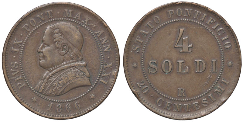 ZECCHE ITALIANE - ROMA - Pio IX (1866-1870) - 4 Soldi 1866 A. XXI Pag. 590; Mont...